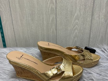 Sandals Heels Wedge By Donald Pliner In Gold, Size: 7 For Sale