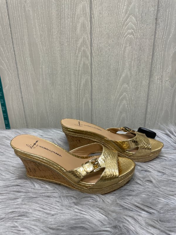 Sandals Heels Wedge By Donald Pliner In Gold, Size: 7 For Sale